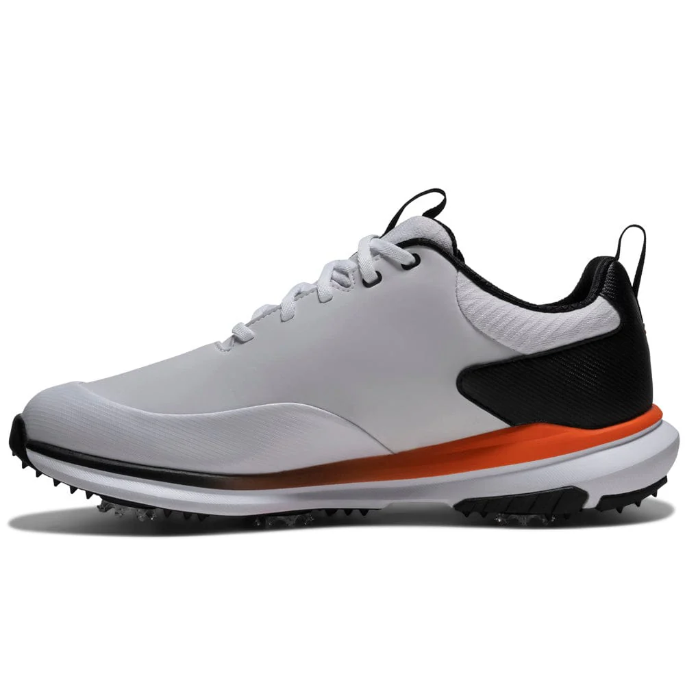 FootJoy Tour Rival Waterproof Spiked Shoes - White/Black/Orange - Image 3