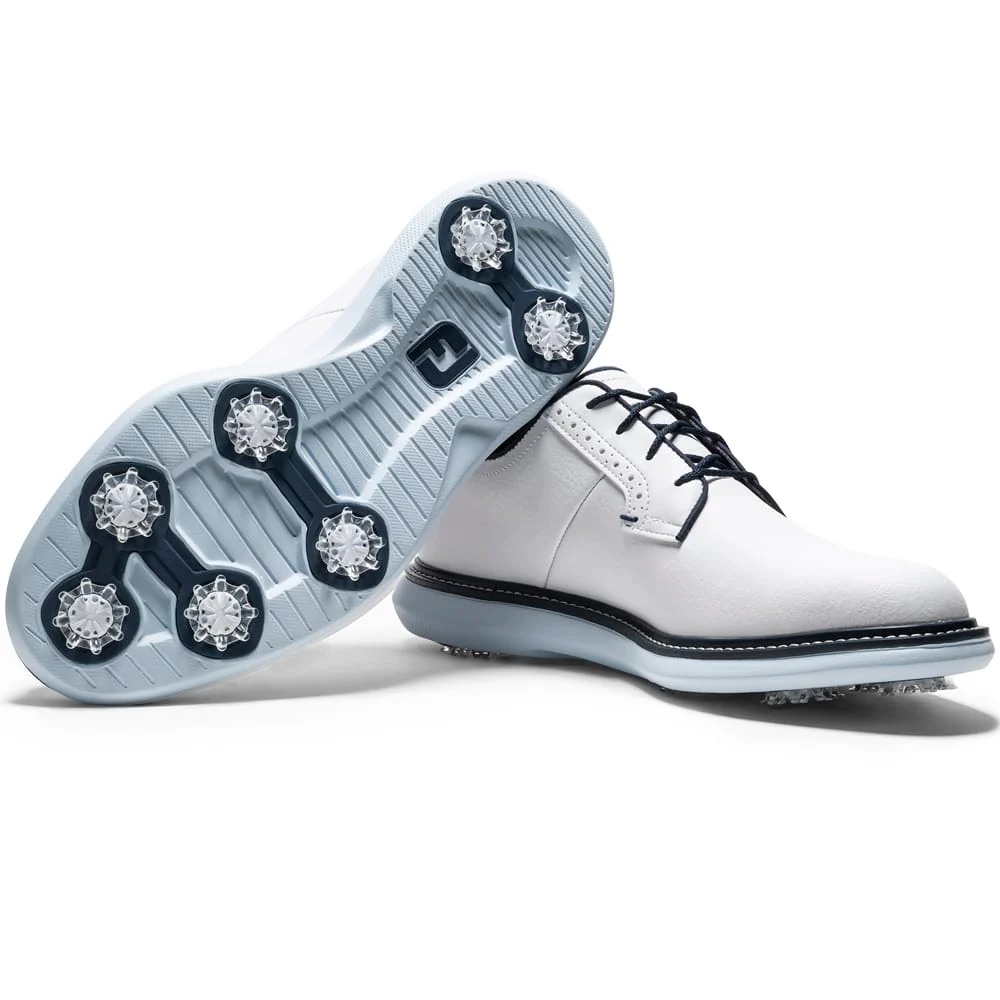 FootJoy Traditions Blucher Spiked Waterproof Shoes - Ltd Edition White/Navy/Blue - Image 5