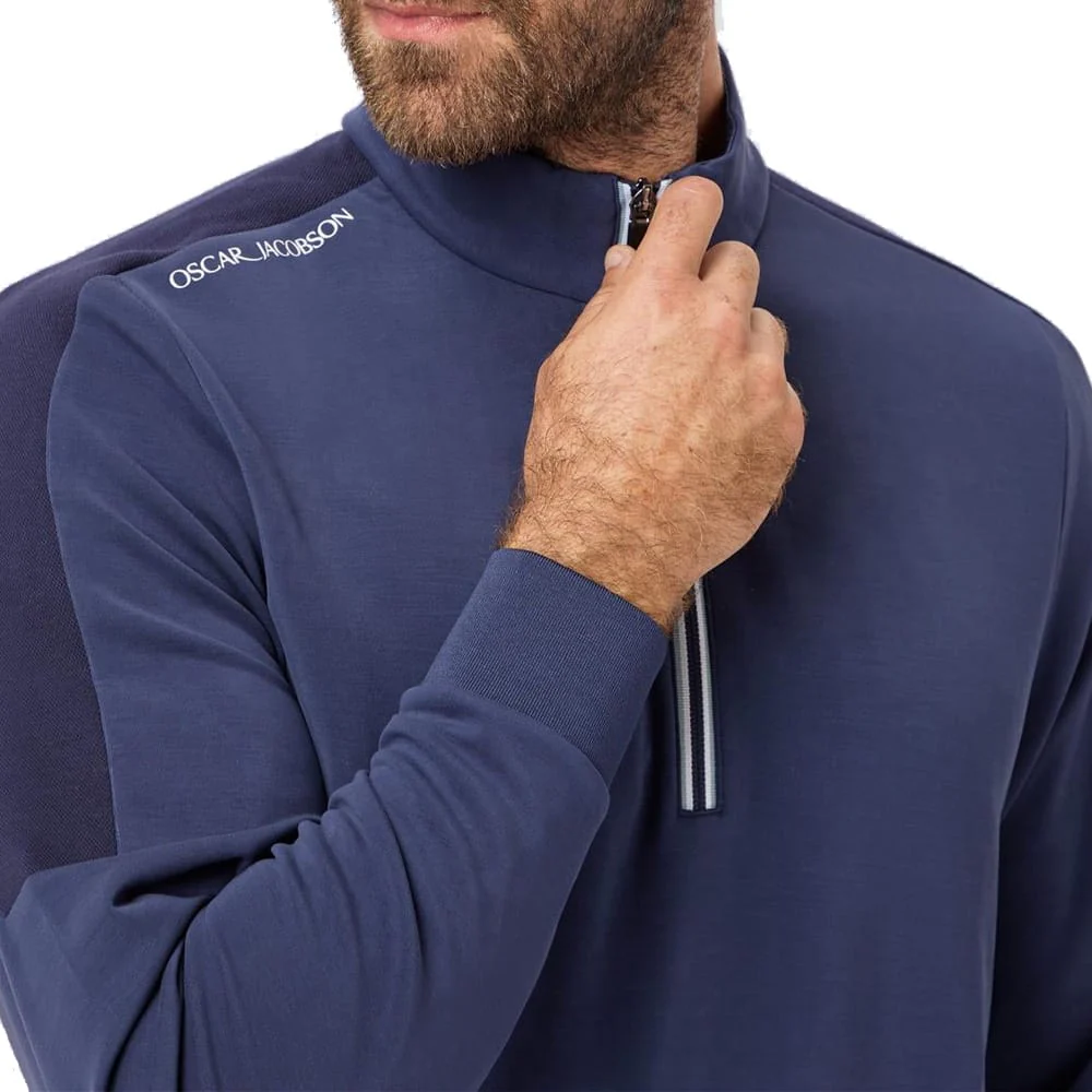 Oscar Jacobson Drew 1/4 Zip Pullover - Navy - Image 3