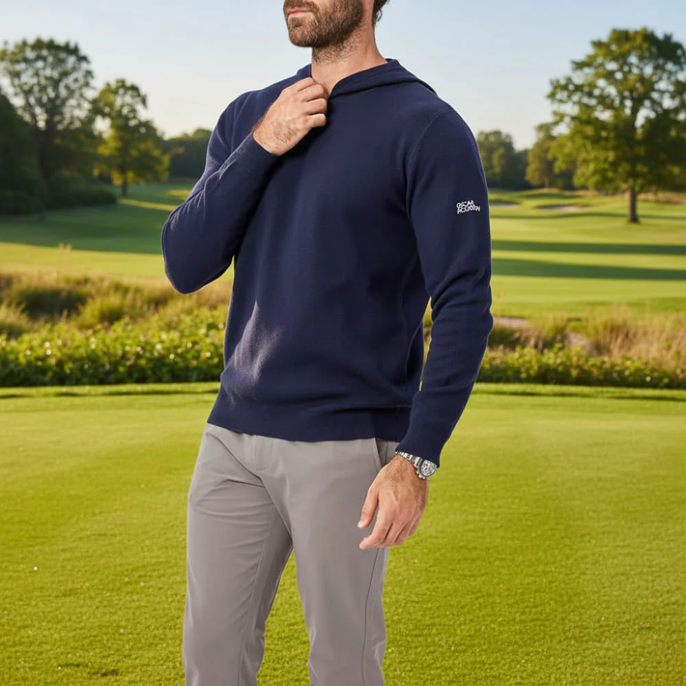 Oscar Jacobson Kennedy Lightweight Knitted Hoodie - Navy - Image 3
