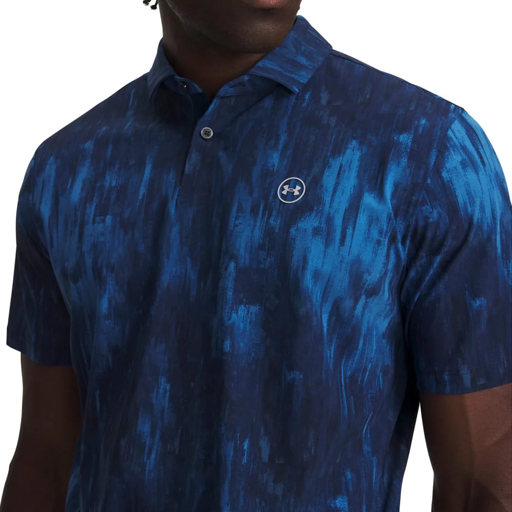 Under Armour Drive Chill Printed Polo Shirt - Aegean Blue/Midnight Navy/Mod Grey
