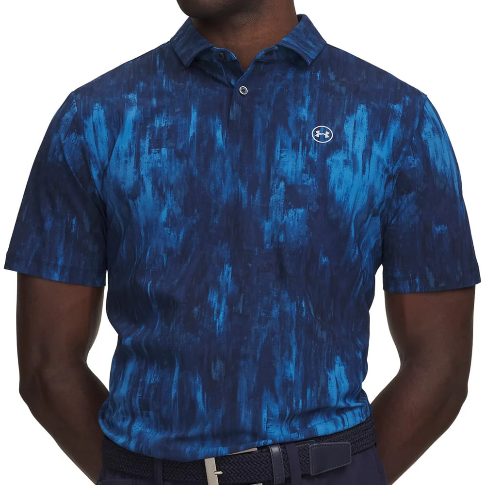 Under Armour Drive Chill Printed Polo Shirt - Aegean Blue/Midnight Navy/Mod Grey - Image 2