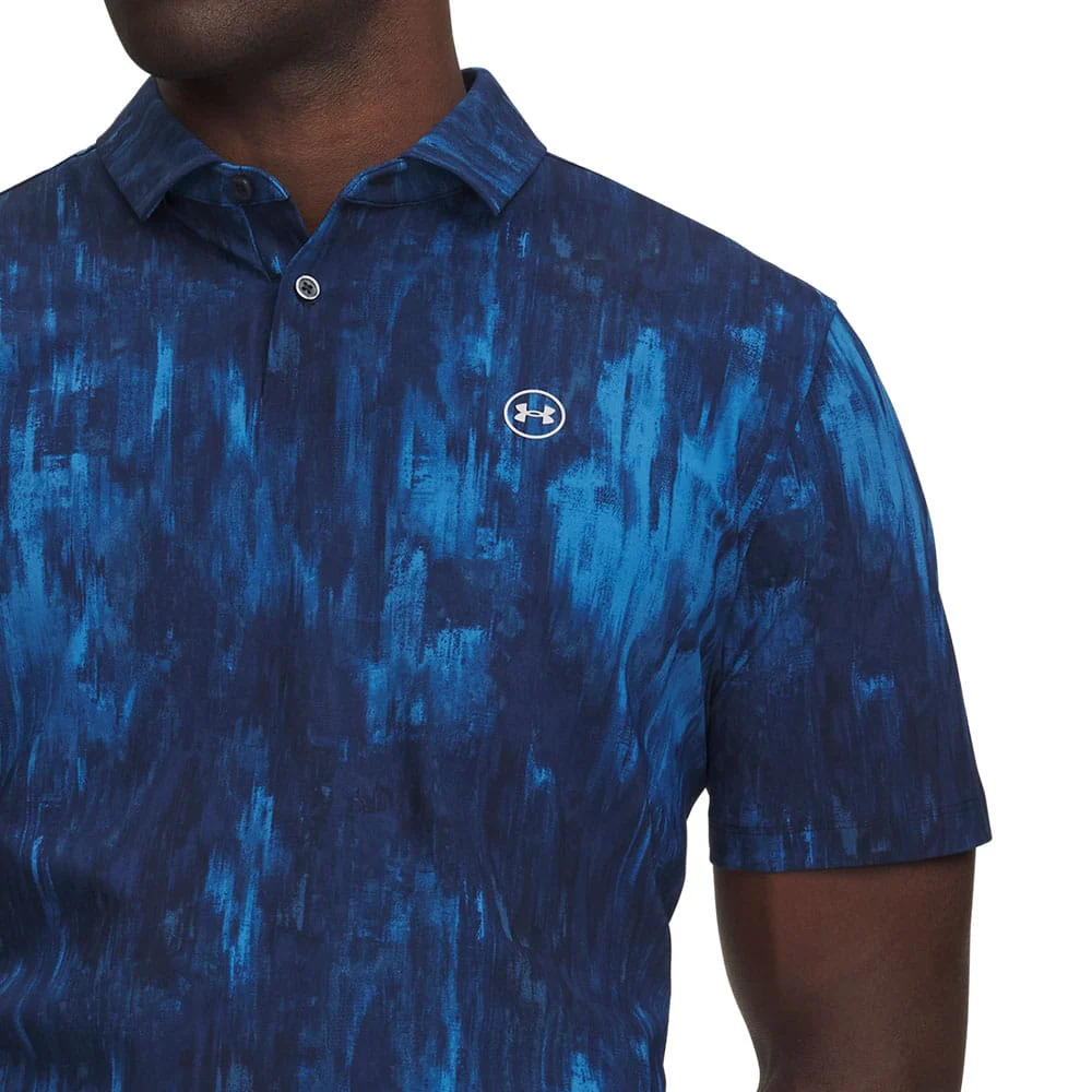 Under Armour Drive Chill Printed Polo Shirt - Aegean Blue/Midnight Navy/Mod Grey - Image 4