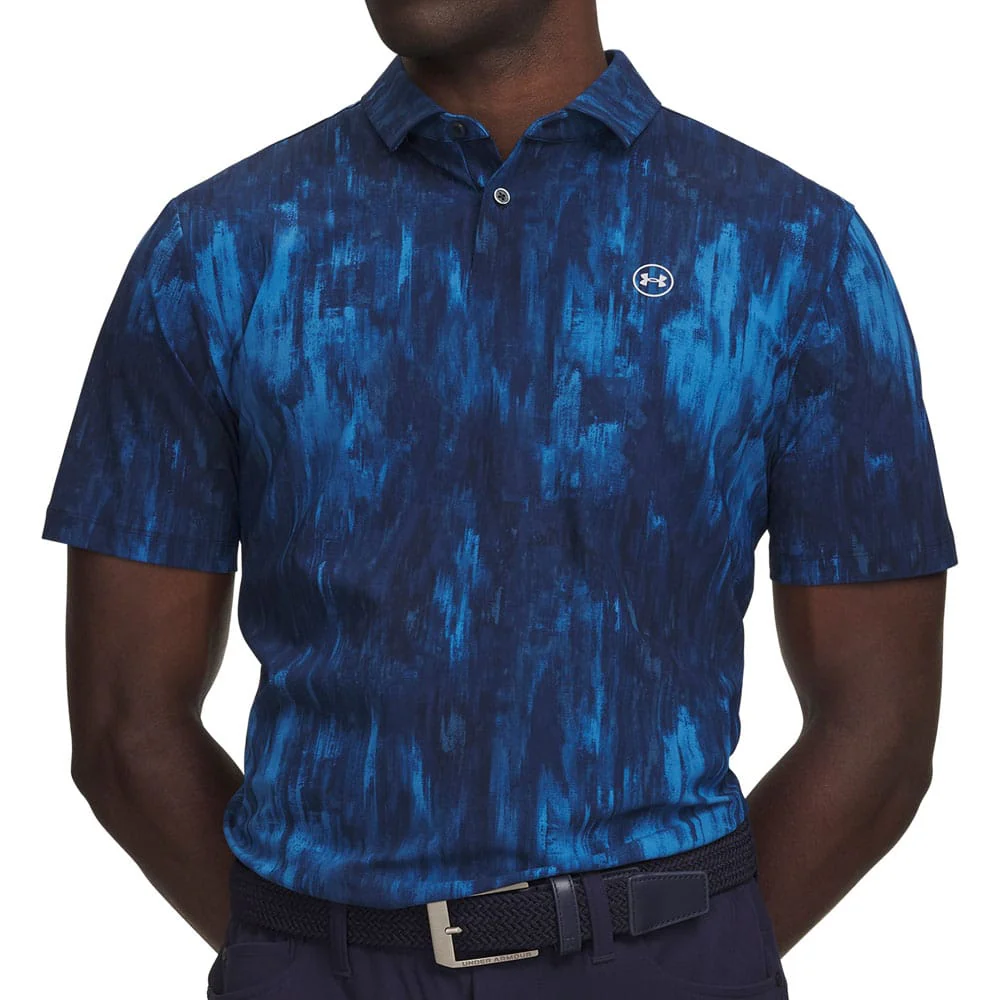 Under Armour Drive Chill Printed Polo Shirt - Aegean Blue/Midnight Navy/Mod Grey - Image 5