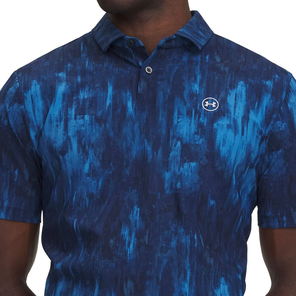 Under Armour Drive Chill Printed Polo Shirt - Aegean Blue/Midnight Navy/Mod Grey - Image 7