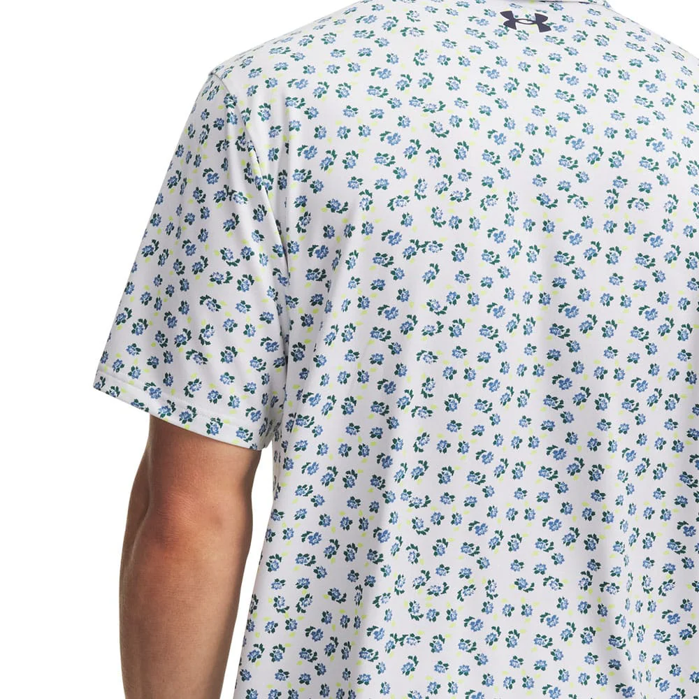 Under Armour Playoff 3.0 Printed Polo Shirt - White/Blue Wind/Midnight Navy - Image 5